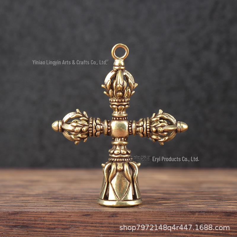 Antique Brass Six-Word Mantra Copper Bell Keychain Accessory