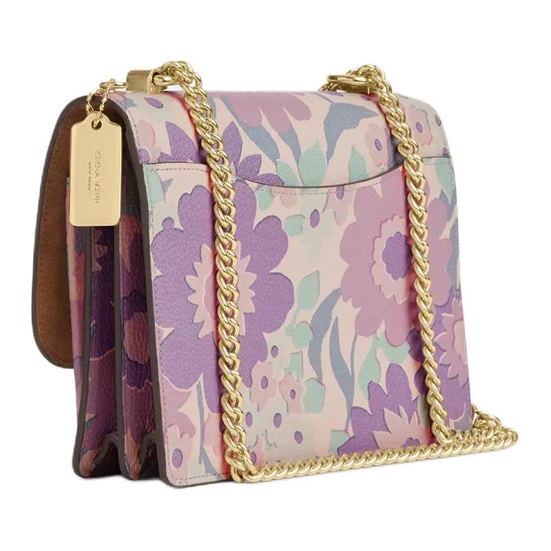 COACH Klare 21 Floral Design Fine Pebbled Leather Shoulder Crossbody Bag Small Women's Purple