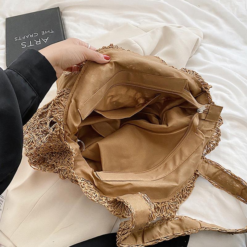 Straw Knitting Beach Bag for Women Handmade Bohemia Style Shoulder Handbags