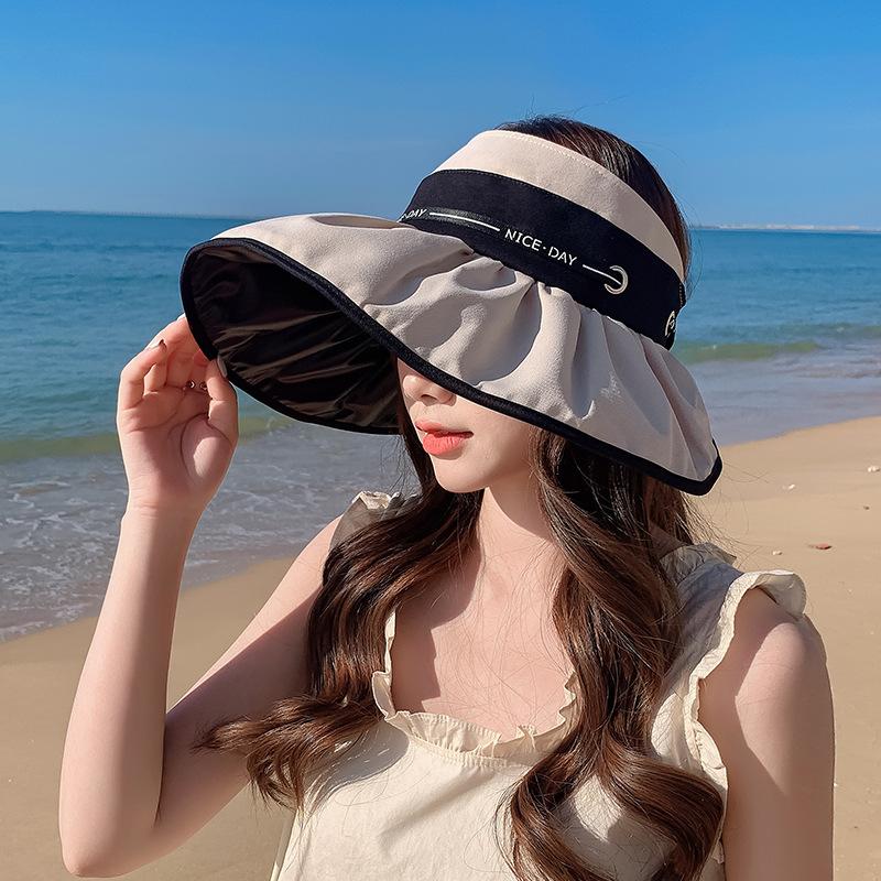 Big Head Circumference Vinyl Empty Top Hat Women's Summer Straps Versatile Face Small Sunscreen Hat UV Protection Sun Hat
