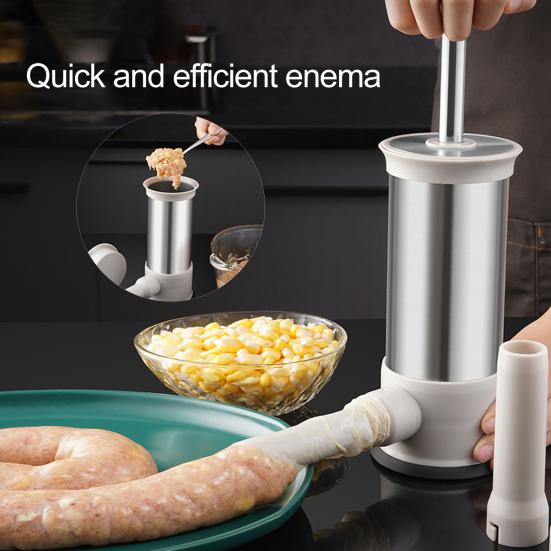 1 Set Sausage Maker Stainless Steel Sausage Stuffer with 4 Nozzles Efficient Sausage Stuffing Equipment for Home Kitchen