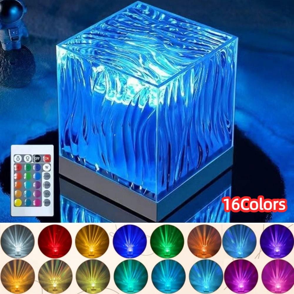 USB Water Ripple Crystal Lamp 16 Colors Light Northern Lights Projector Bed Room Decor