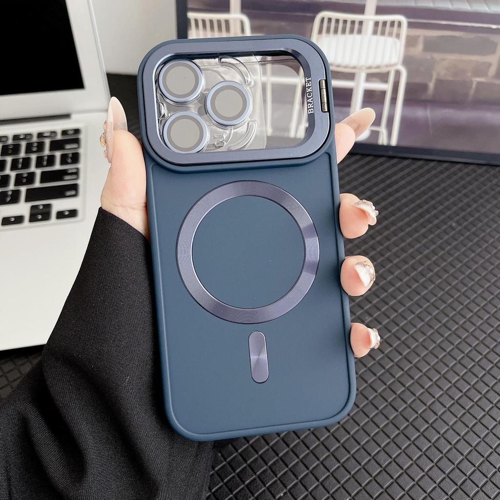 Невидимая магнитная подставка Жидкий чехол для телефона для iPhone 13/14/15/16/17 Pro Max - На ощупь как кожа, Защитный