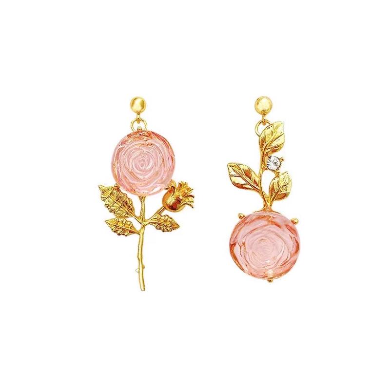 "S925 Silver Asymmetrical Rose Flower Earrings - 2023 High-End Niche Design"