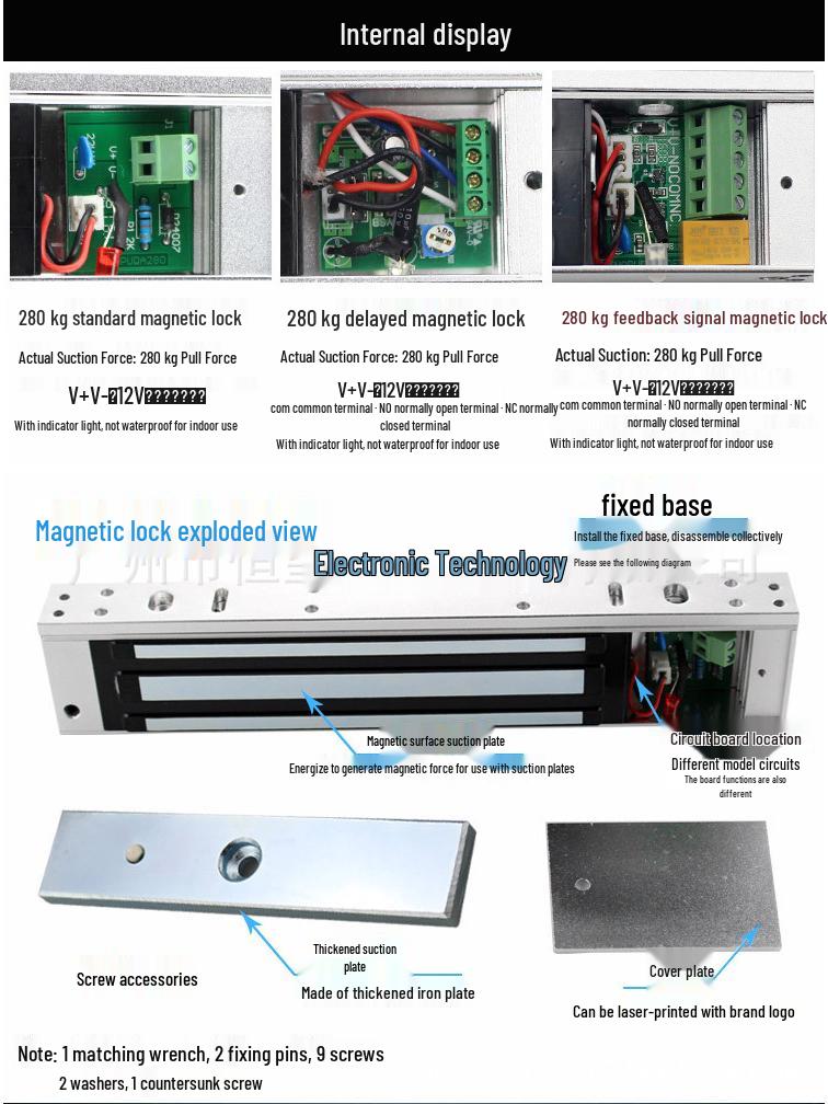 Adjustable Magnetic Aluminum Alloy Door Lock, Surface Mounted, 280kg, 12V/24V Access Control