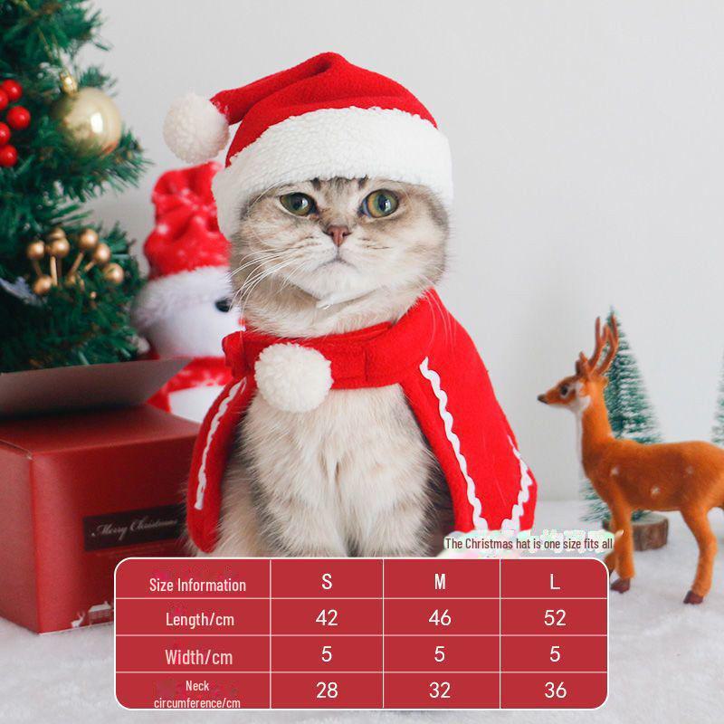 Рождественский комплект из накидки и шапки для питомца: Теплая праздничная одежда для кошек и маленьких собак
