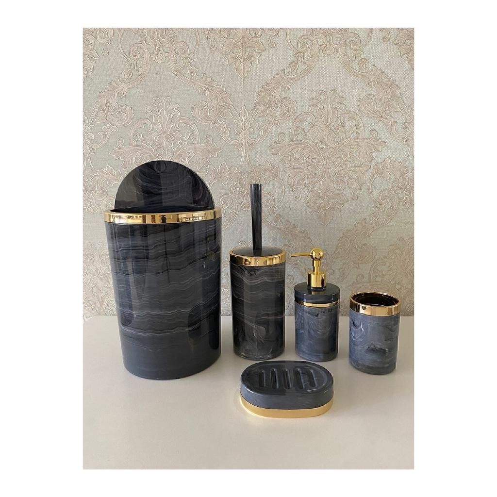 Набор для кремовой ванны с кусочком мрамора / держатель для туалетной щетки, дозатор жидкого и твердого мыла, мусорное ведро, держатель для зубной щетки