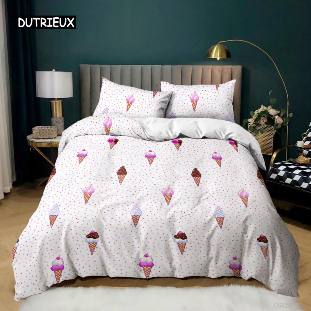Ice Cream Duvet Cover Collection Colorful Ice Cream Sweet Style Bedding Collection For Kids Girl Microfiber Summer Queen King Size Quilt Cover