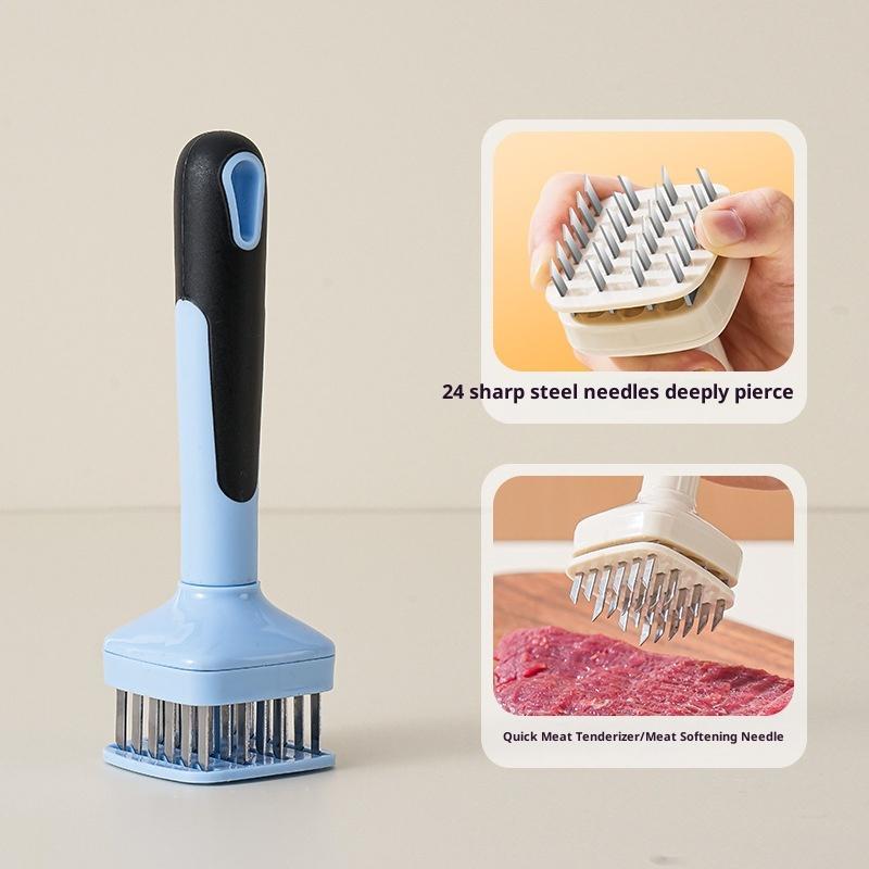 Stainless Steel Meat Tenderizer With Sharp Needles Automatic Rebound Handle For Kitchen Bbq Steak Prep