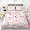 Rabbit Duvet Cover Set Cartoon Animals Theme 3D Print Kawaii Cute Pink King Queen Size for Kid Girls Women Polyester Bedding Set