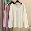 Pullovers Women Long Sleeves Autumn Winter Cotton Blouse Oversized Comfortable Stretch  Solid Color V Neck Loose Tops
