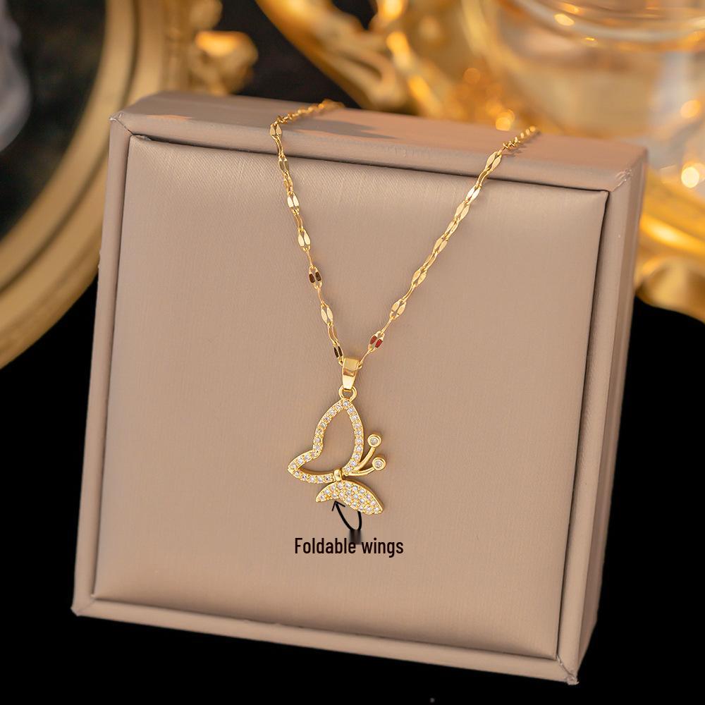 Шикарное не тускнеющее колье из титановой стали для женщин с уникальным дизайном и сверкающей медной подвеской