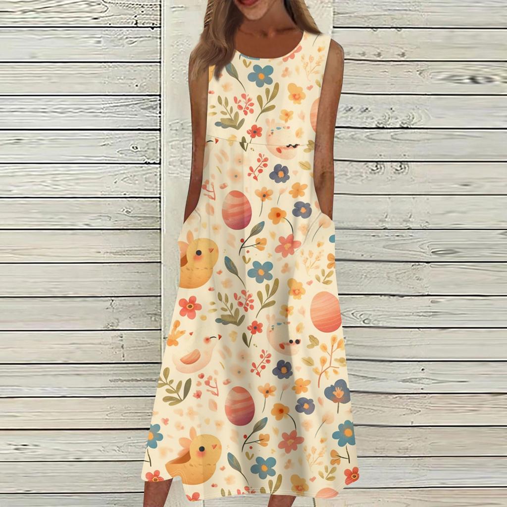 Жен. Повседневные платья с принтом Круглый вырез Классический Классический На открытом воздухе Повседневные Без рукавов Свободные платья