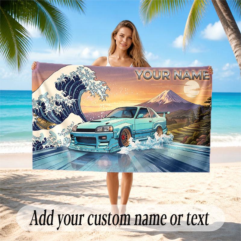 Truck Car Theme Soft Beach Towel Personalized Custom Name Text Towel Portable for Beach Pool Travel