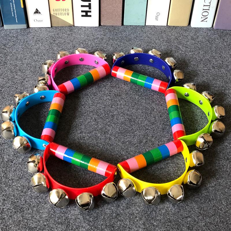 Children's Colorful Wooden Hand Rattle - Educational Toy Instrument with Leather Strap & Five Bells