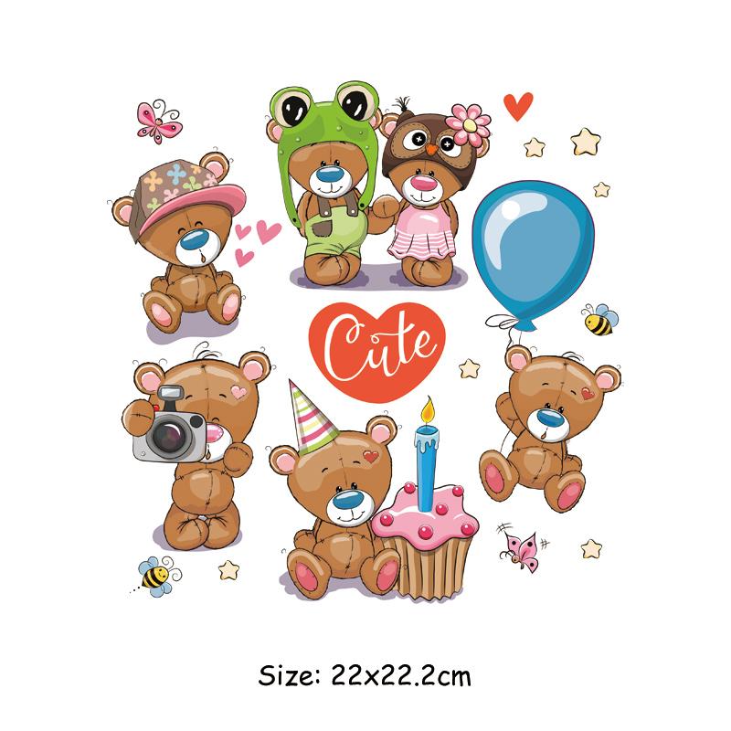 Cool Bears Patch For Clothes Animal Pirnt Clothes Stickers Diy Parches Ropa T-Shirt Hoodies Heat Press Appliqued Iron On Patches