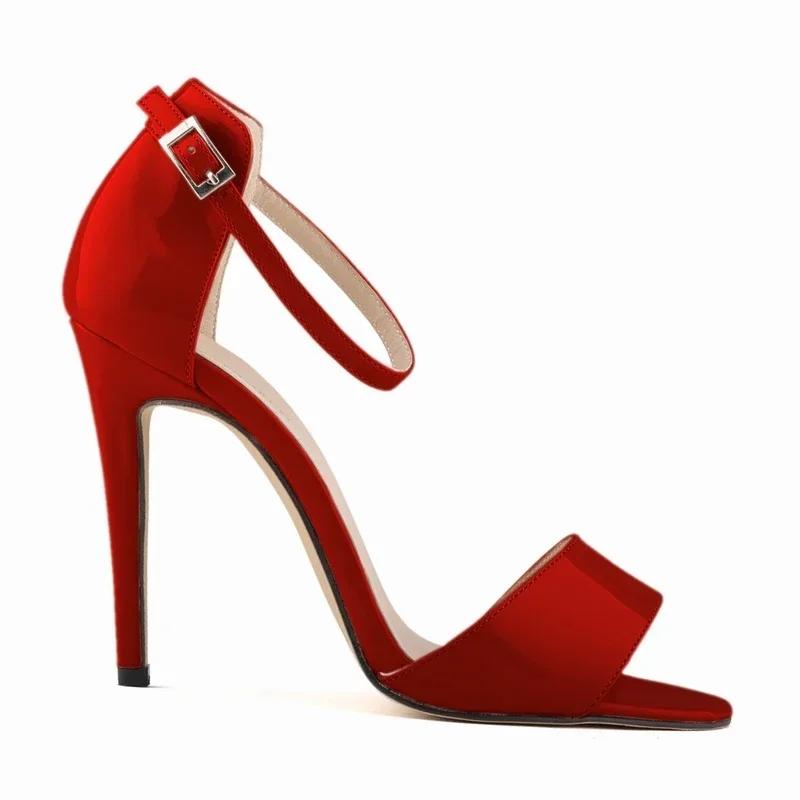 Женские босоножки, летняя мода, разноцветные, с открытым носком, на шпильках, с ремешком на щиколотке, сексуальные, высокие каблуки, женская пряжка, тонкий каблук 11 см, свадебные туфли