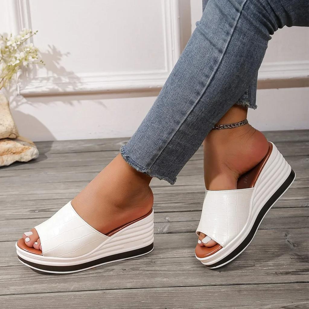 Женская обувь Летняя горячая распродажа Туфли с открытым носком Женская мода Большой размер Повседневные Новые Леопардовый принт Женские сандалии на платформе и танкетке