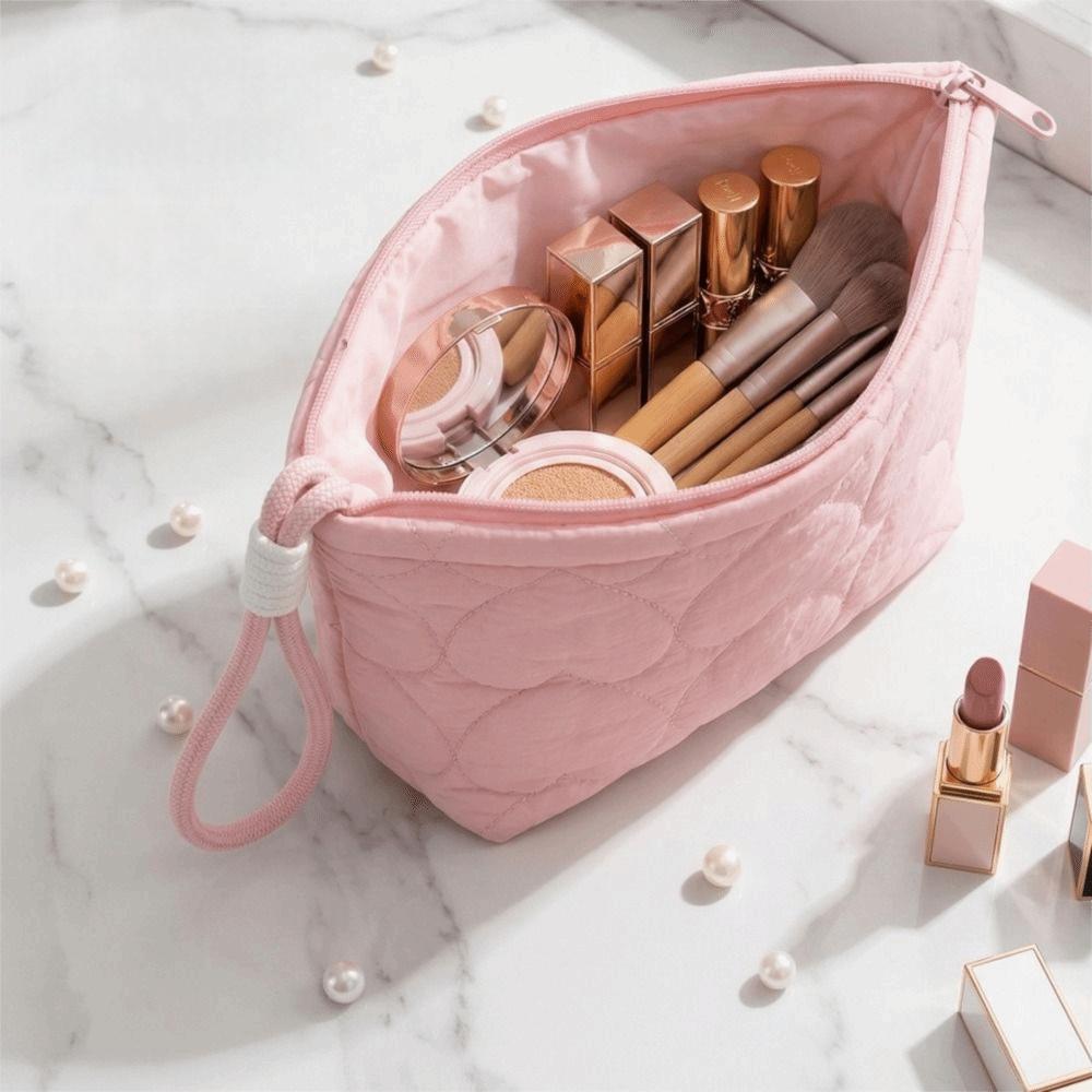Large Capacity Portable Cosmetic Bag Solid Color Women Wash Pack Handheld Cosmetic Case Portable