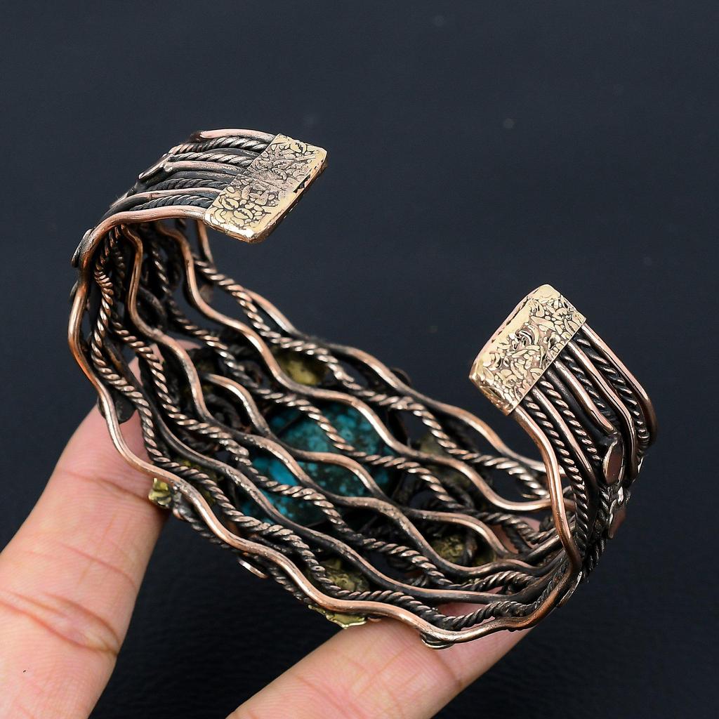 Тибетский бирюзовый драгоценный камень, чистая медная проволока, завернутая в манжеты/браслет ручной работы, регулируемые ювелирные изделия