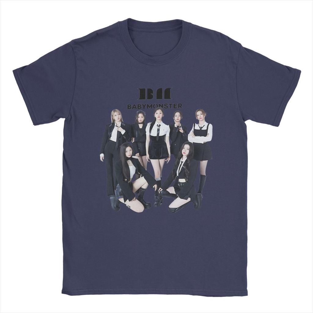 Мужские футболки Babymonster KPOP 100% хлопок Топы Винтажные футболки с коротким рукавом и круглым вырезом Большие размеры