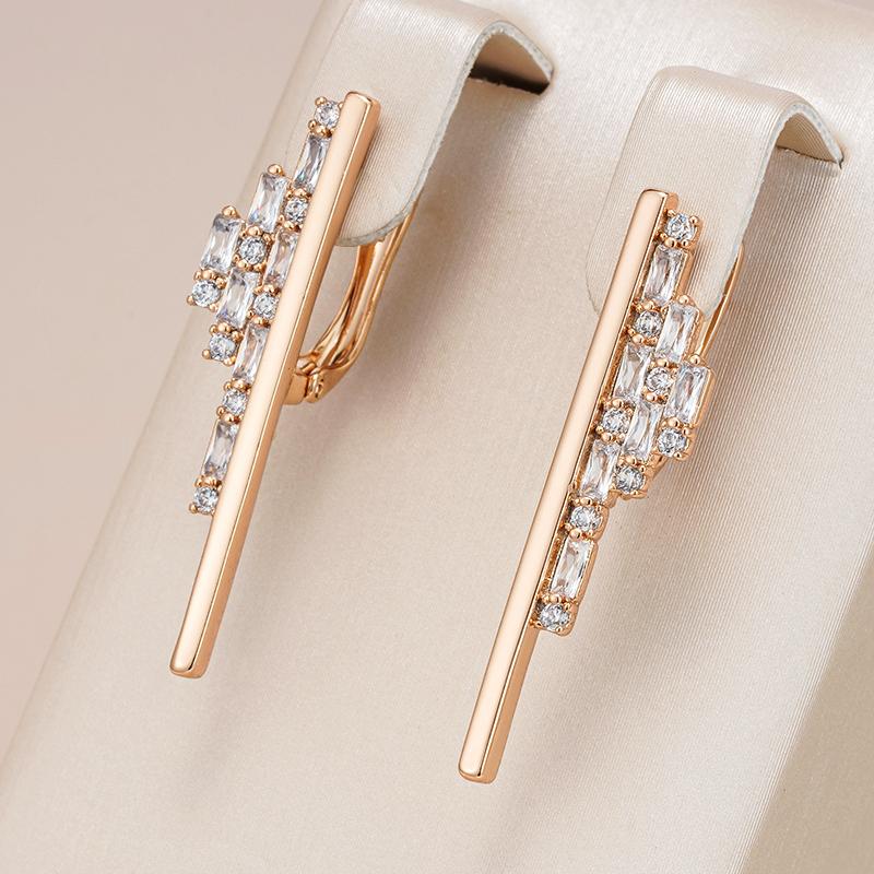 Luxury  Rose Gold Color Unique Long Dangle Earrings For Women Fashion Natural Zircon Party Fine Party Daily Jewelry