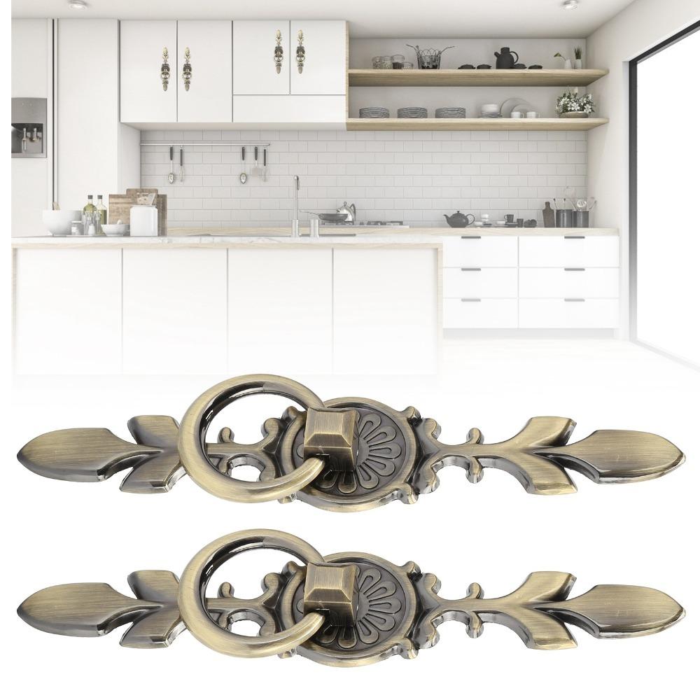 2pcs Zinc Alloy Cabinet Knobs Antique Bronze Drawer Handles Ring Pull Handles Furniture Drawer