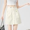Gray American Work Skirt for Women's Summer New Drawstring Niche Design High Waist A-line Hip Skirt