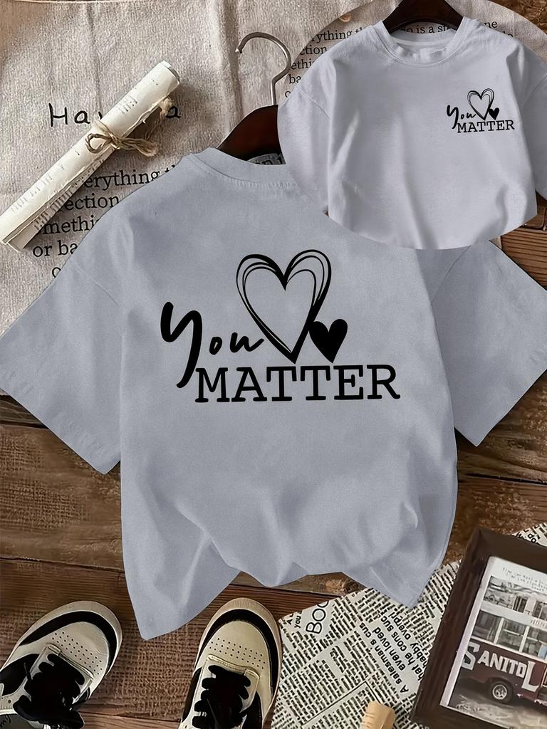 Front And Back Doublesided Print Unisexs Casual English Letter Love Heart Line Design Print Casual Round Neck Short Sleeve