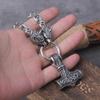 Men's Viking Necklace Stainless Steel Double Wolf Head Thor's Hammer Mjolnir Pendant Norse Pagan Amulet King Chain Jewelry