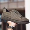 Весенние мужские уличные дышащие кожаные туфли с выемками Мужская спортивная обувь Удобная повседневная обувь с плоским дном и противоскользящей подошвой