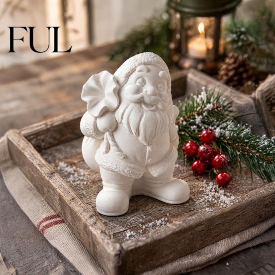 Desktop Figurine Santa Claus Ornament, with Stable Base, 3D Printed Hand Painted Holiday Figures Matte White Statue for Christmas Party Home Decor DIY