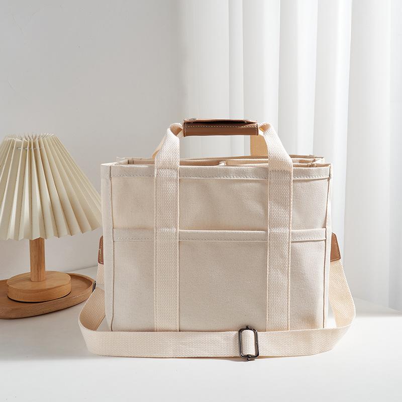 Japanese Versatile Simple Canvas Bag Large Capacity Multi-Layer Bento Shoulder Bag Small Fresh And Fashionable Portable Women'S Bag Ins