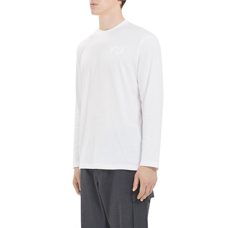 adidas Men's Y-3 Round Neck Pullover Logo Long Sleeves White T-Shirt FN3362