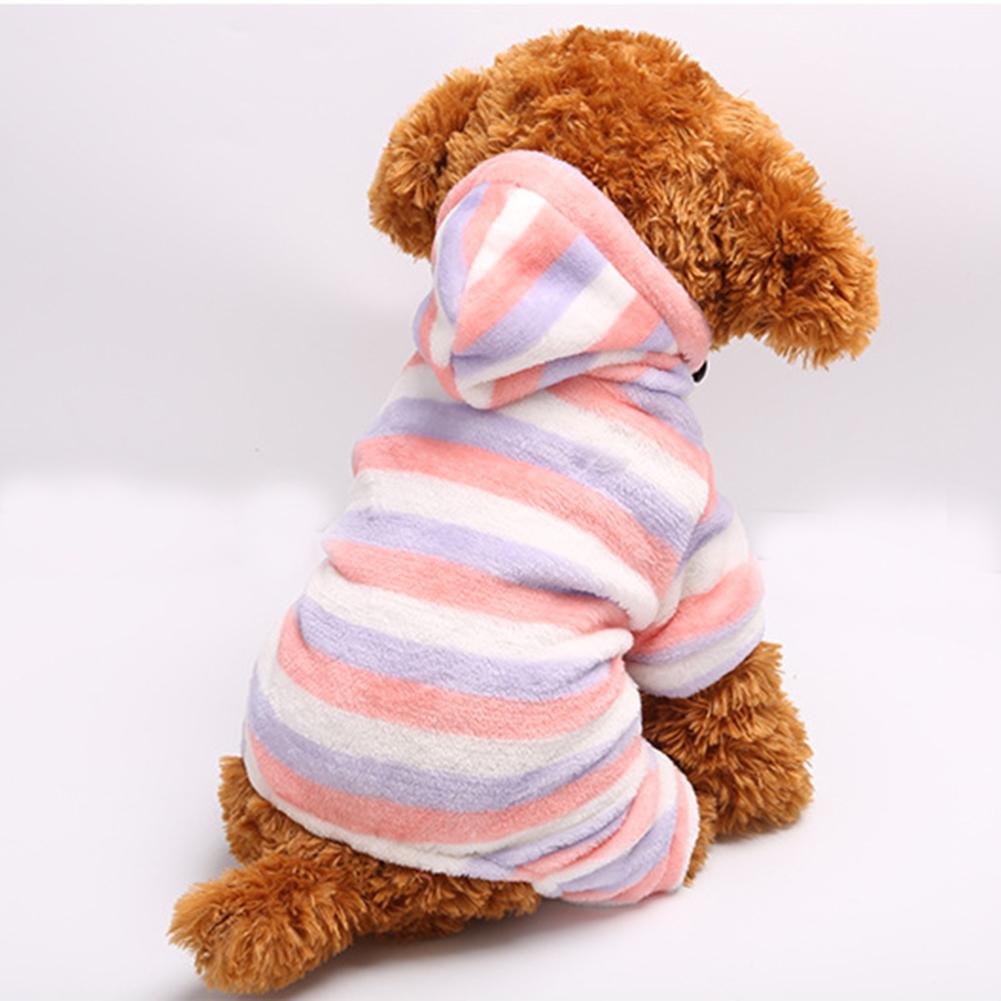 Домашний питомец Собака Кошка Коралловый флис Милая одежда Ночная одежда Сохраняет тепло Дизайн с капюшоном для осени и зимы Полосатый узор