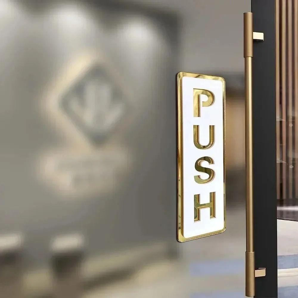 2Pcs 3D Sliding Door Logo Acrylic Restaurant Pull Stickers Push Pull Door Sign  Home Decoration