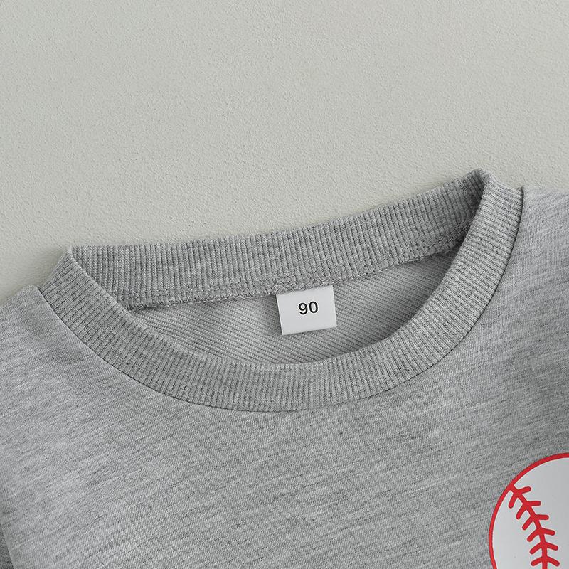 Осенние наряды для мальчиков 12, 18, 24, 3, 4, 5 лет, толстовки с круглым вырезом и длинными рукавами с бейсбольным принтом и длинные брюки с эластичной резинкой на талии, комплект одежды из 2 предметов