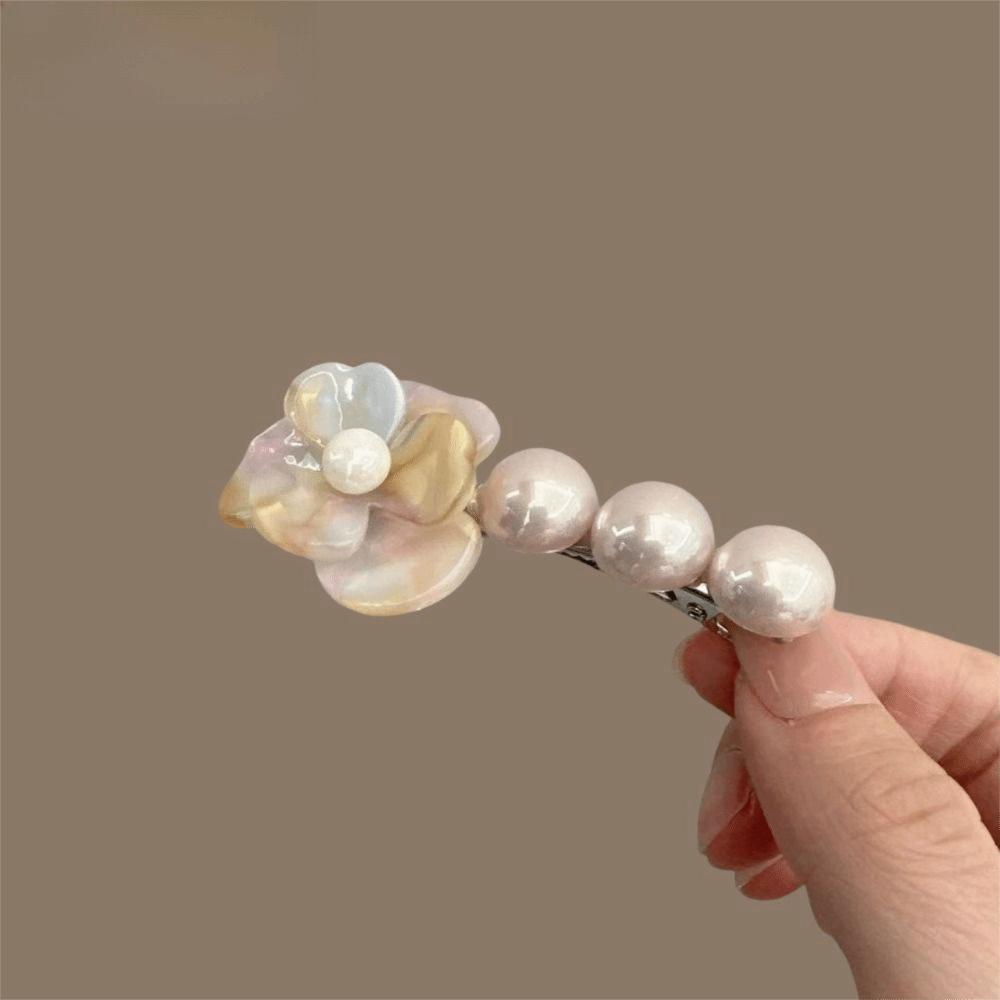 Sweet Flower Hair Clip Korean Style Duckbill Clip Temperament Camellia Pearl Side Clip Daily
