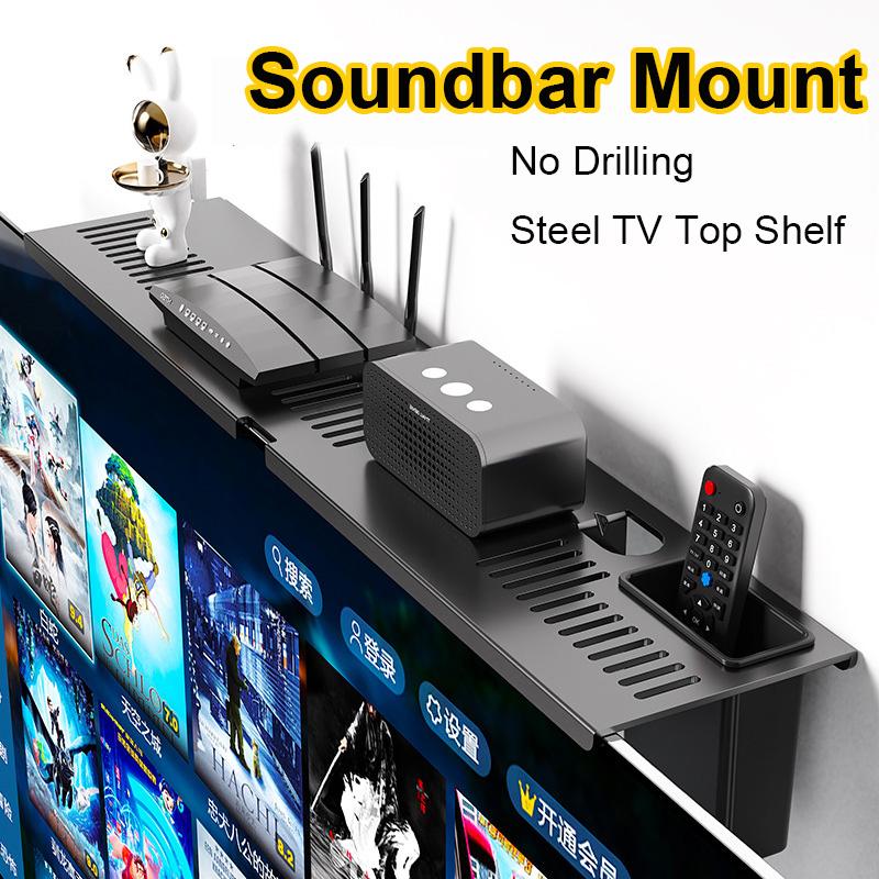 No Drilling Steel TV Top Shelf Fits Most of Sound Bars Up to 15 Lbs, Universal Sound Bar TV Mount Bracket, Sound Bar Stand