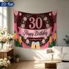 Pink 30th Floral Birthday Backdrop 1pc - Polyester Background