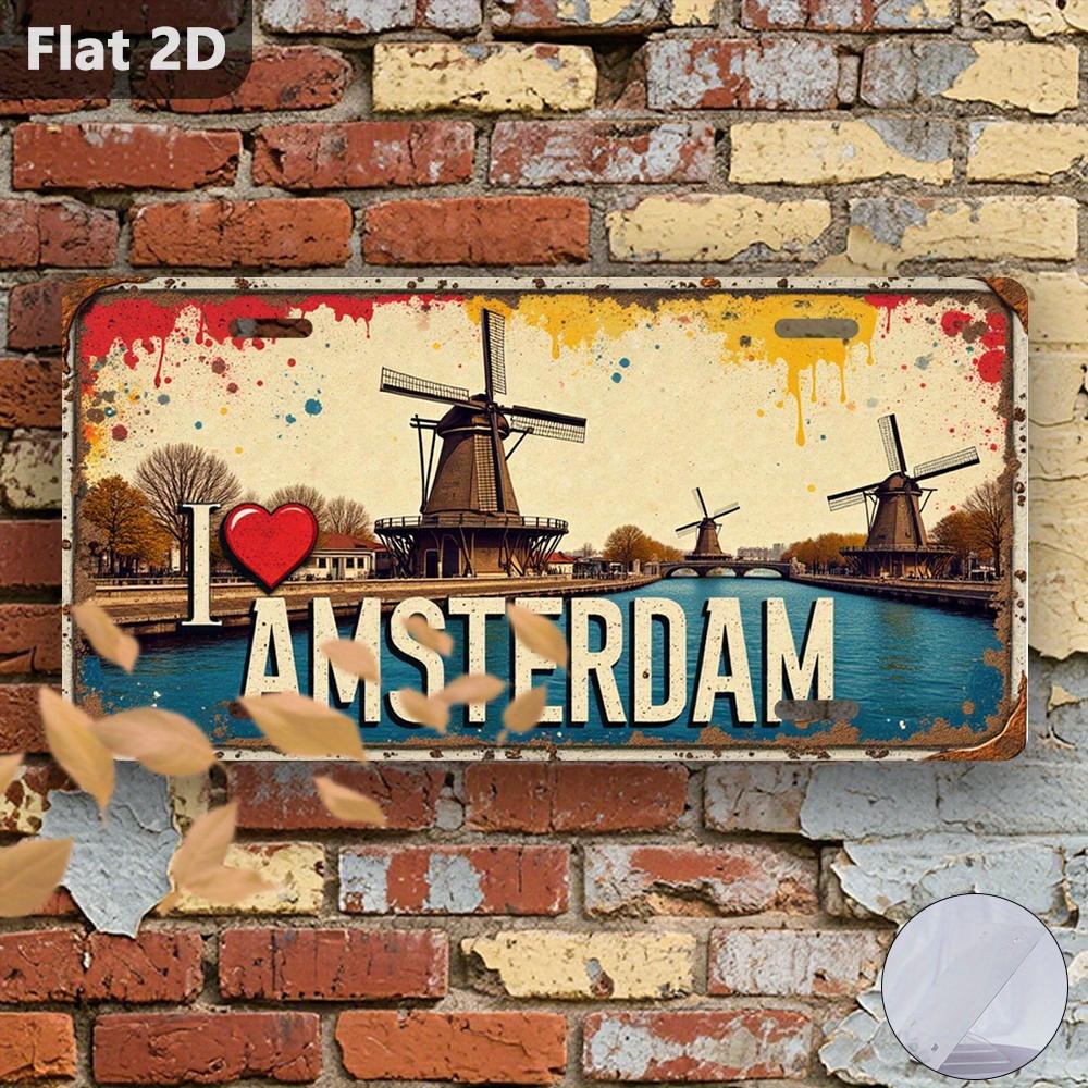 D Flat pc Vintage Sign I Love Amsterdam Sign Halloween Decoration Gift Garage Wall Decor Home Wall Decor