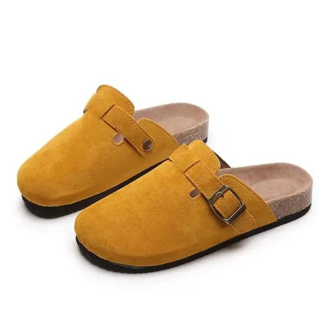 New Clogs Slippers For Women Men Cork Footbed Sandals Female Suede Mules Slides Beach Shoes