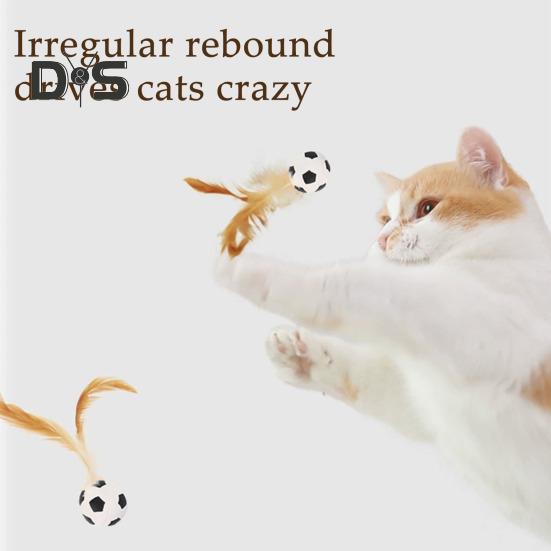 1 Pc/3 Pcs Interactive Feather Ball Toy Mini Bouncy Basketball Soccer Baseball with Feather Pet Training Catcher Toy for Indoor Cats