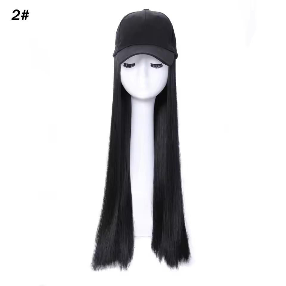 Hair Wig With Baseball Cap Straight&Wave Curly Hair Women Girl's Wigs