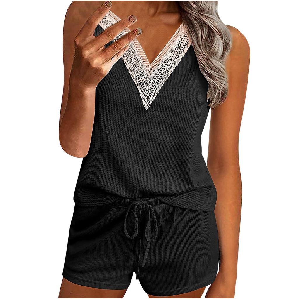 Женская летняя цельная майка из двух частей, жилет без рукавов с v-образным вырезом и шорты, комплект