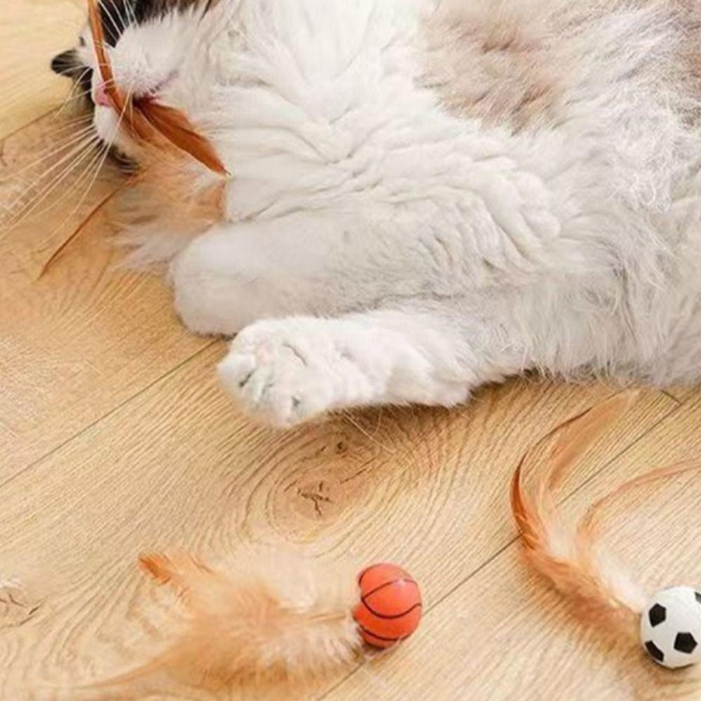 3 шт. Прочный интерактивный мячик-игрушка для кошек с перьями, самозабавляющая игрушка для кошек, прыгающие мячики, интерактивная игра, эластичная