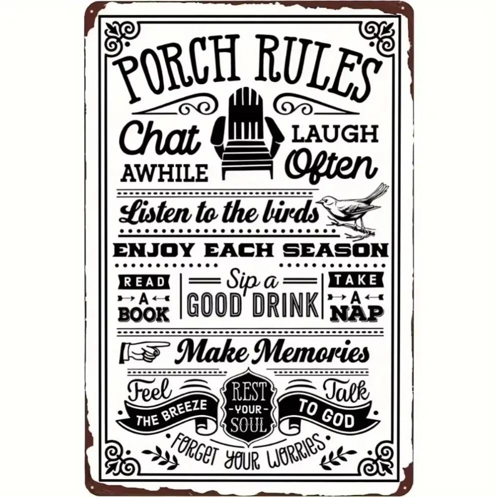 Vintage Porch Rules Rustic Sign PORCHNOSTALGIC EasytoMount Backyard Decor
