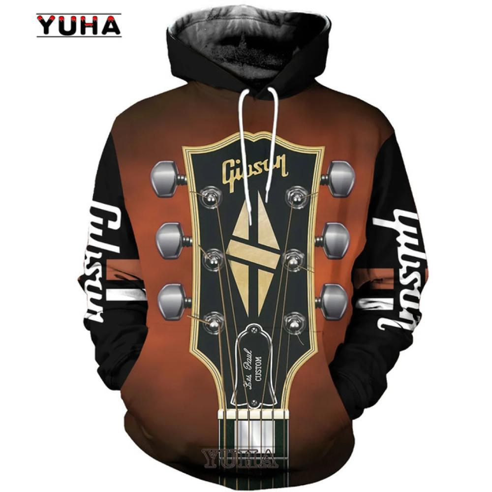 Весенне-осенние мужские толстовки с 3D принтом гитары, толстовка, пуловеры с длинными рукавами в стиле Харадзюку, уличная одежда в стиле хип-хоп, мужская куртка с капюшоном