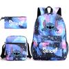 Cartoon Backpack Shoulder Bag Pencil Case Set 3-in-1 Student Bookbag Black Large Capacity Water-Resistant for Middle High School College