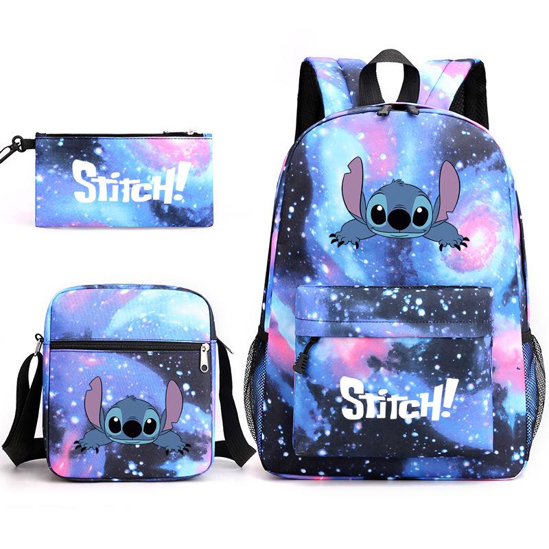Cartoon Backpack Shoulder Bag Pencil Case Set 3-in-1 Student Bookbag Black Large Capacity Water-Resistant for Middle High School College